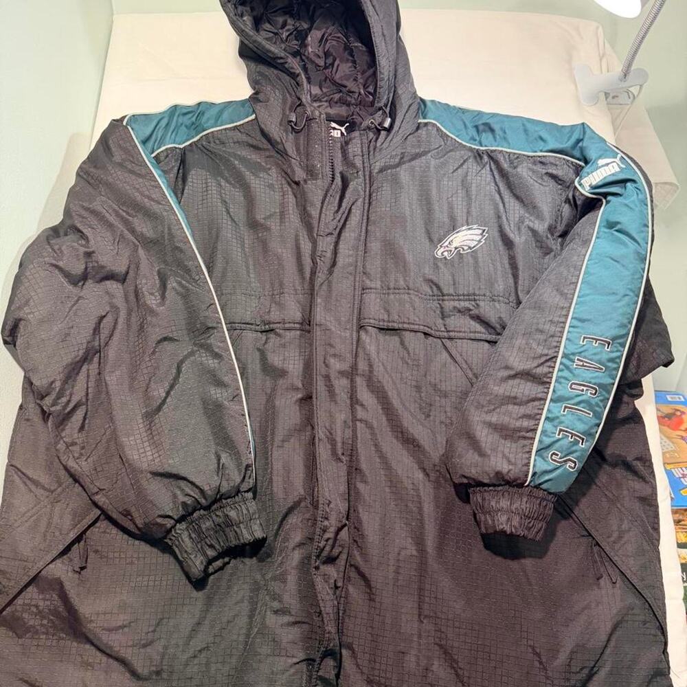 Vintage 90s Puma Philadelphia Eagles NFL Parka Jacket Mens 2XL Hooded